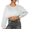 thumbnail image 2 of T Shirts for Women Solid Color Round Neck Long Sleeve Short Women's Sweatshirt Womens Fashion Top Shirts, 2 of 6