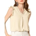 thumbnail image 5 of Unique Bargains Women's Ruffled V Neck Sleeveless Work Summer Tops Shirts M Beige, 5 of 7