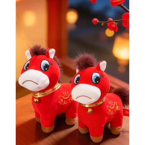 Crying Horse, 2026 Chinese New Year Horse Plush, Luchy Chinese Lunar New Year Mascot Zodiac Ornament for Home Store Tabletop Decor, Sad Horse Plushie Figurine, Horse Gifts for Women Kids, 1 Pack Red