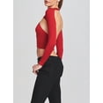 thumbnail image 3 of KelaJuan Women's Spring Slim Cropped Tops Solid Color Long Sleeve Round Neck Front Cutout Backless T-Shirt, 3 of 6