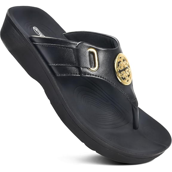 AEROTHOTIC Flip Flops for Women with Arch Support Plantar Fasciitis Orthopedic Cushioned Footbed Comfortable Non-Slip Sole with Padded Straps Dressy Casual Recovery Women Sandals