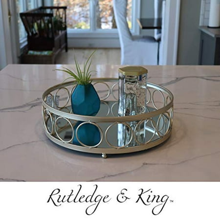 Rutledge King Ottoman Tray Gold Mirror Decorative Round Metal Ornate Coffee Table Serving Chantilly Designer Large Canada Rutledge King Ottoman Tray Gold, Round Ottoman Tray Large