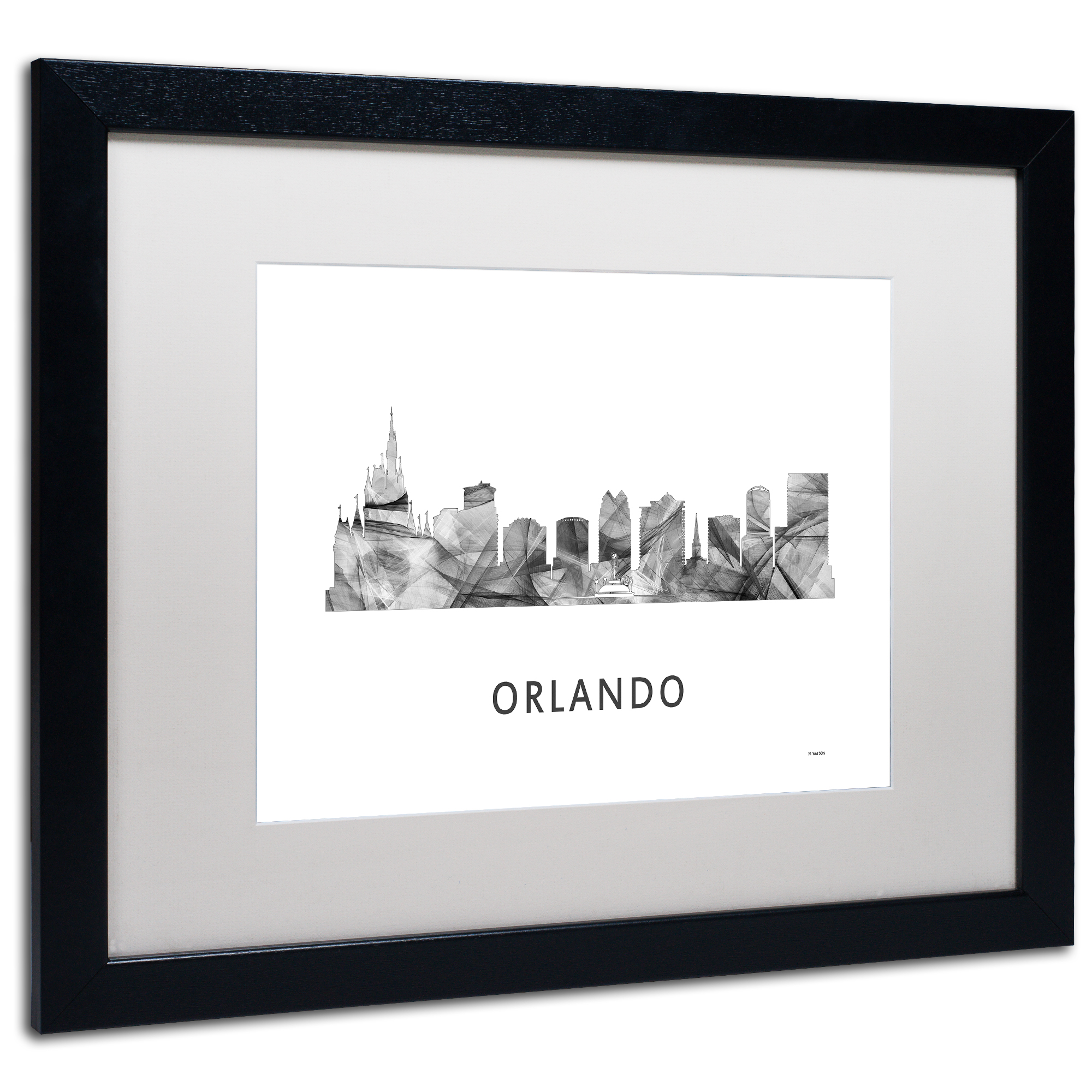 Trademark Fine Art 'Orlando Florida Skyline WB-BW' Black Framed Art by Marlene Watson