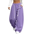 thumbnail image 5 of High Waist Sweatpants for Women,Wide Leg Elastic Drawstring,with Pockets,Solid Color Casual Baggy Pants for Daily Wear, 5 of 7