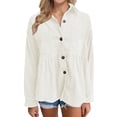 thumbnail image 1 of Camisa de pana de moda para mujer, camisa informal de manga larga con botones, top (Beige), 1 of 6