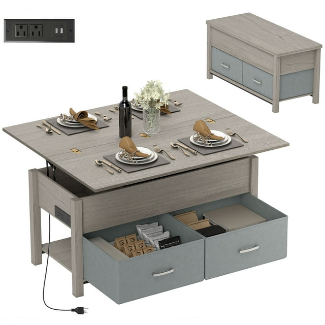 HOMCOM Lift Top Coffee Table, Center Table with Storage, Charging Station