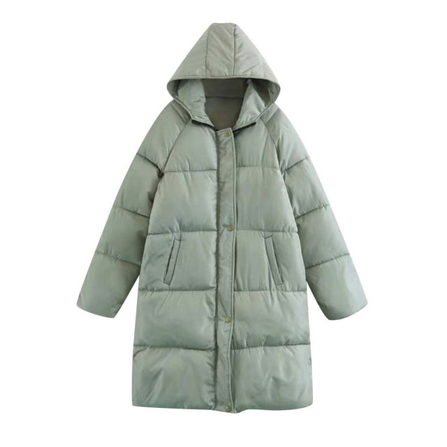 Parkas de manga larga para mujer, abrigo cálido con bolsillo, chaqueta larga con cuello vuelto, abrigo de invierno de plumón para mujer