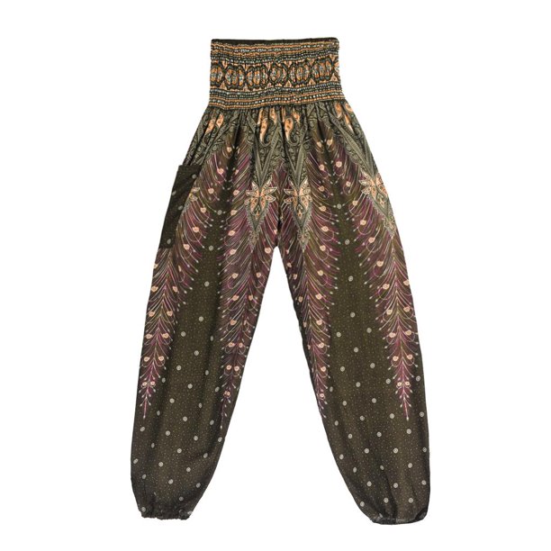 Indian Women Hippie Yoga Pants Harem Trousers Baggy Ruched Elastic Harem Trousers Dark green