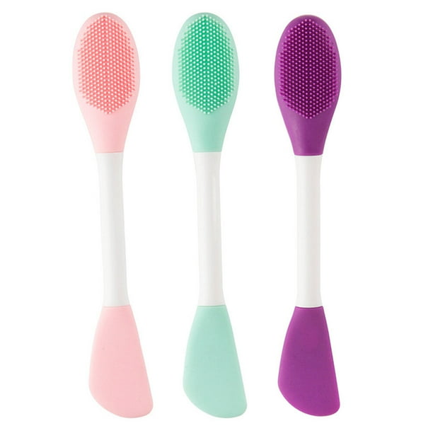 Cepillo de limpieza manual de silicona, 3 unidades, multifunción, con doble cabezal (verde menta, rosa y morado).