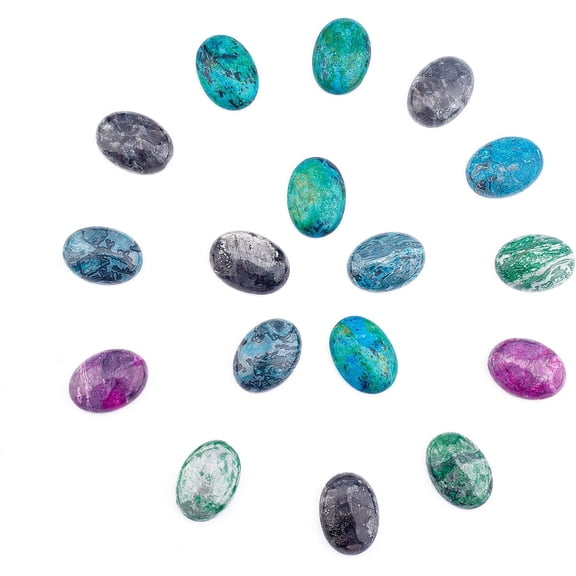 1 Box 5 Colors Oval Gemstone Cabochon Flatback 20pcs 25x18mm Quartz Chakra Stone Loose Gemstone for Photo Craft Jewelry Making Mosaic Tiles