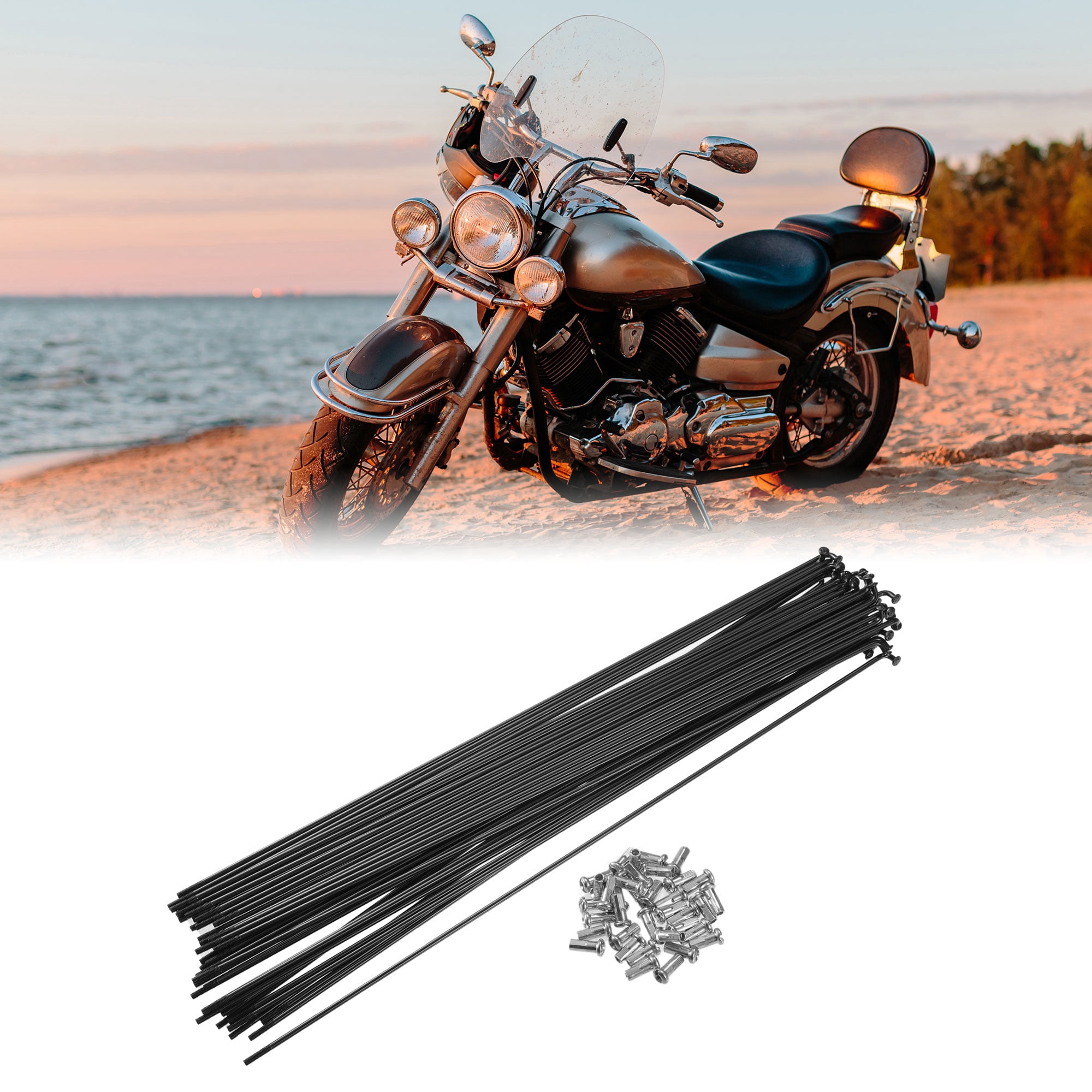 Unique Bargains 40Pcs Bicycle Steel Spokes 13G Bike Spoke with Nipples Black 11.42"