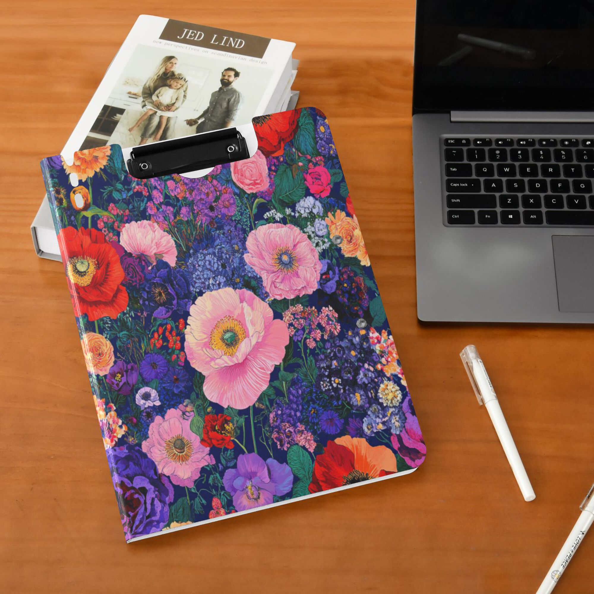 FORMRS A4 Clipboard Folder with Pen Holder Horizontal Foldable School Office Binder, Beautiful Floral Pattern
