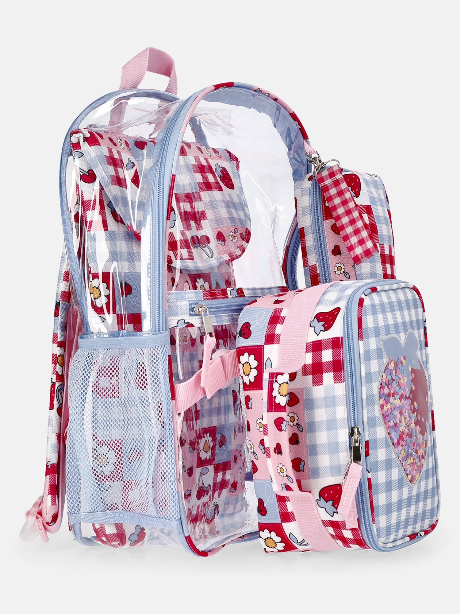 Wonder Nation Kids' Clear Berry 17" Backpack, Lunch Tote, Laptop Sleeve and Pouch Set, 4-Piece