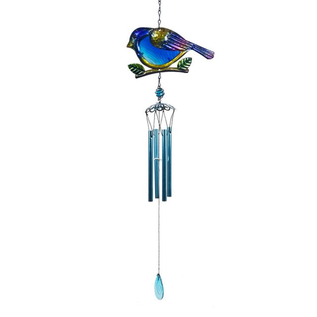 Wartleves Carillón de viento con forma de pájaro, color azul, 4 tubos, para decoración de exteriores, adorno colgante