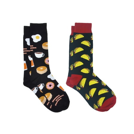 Men's Breakfast Foods Dress Socks & All-Over Taco Food Novelty Socks 2-Pair