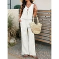 thumbnail image 4 of Womens 2 Piece Outfits V Neck Tie Waist Vest and Wide Leg Casual Pants Sets White XL, 4 of 9