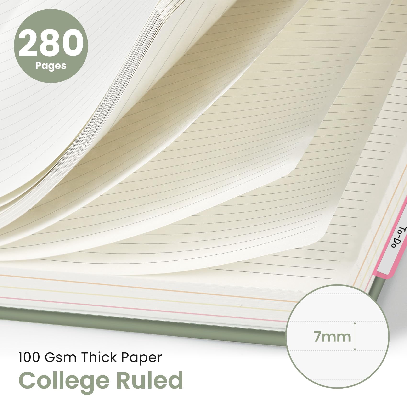 Hardcover Spiral Journal Notebooks For Work With Removable Dividers & Tabs  8.5"x11" 5 Subject Notebook Note Taking Organizer A4 College Ruled Lined Women Writing Green 280 Pages