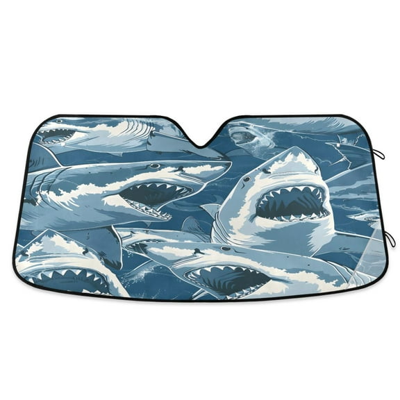 ALAZA Fierce Sharks Windshield Sun Shade Car Foldable Sun Visor Block UV Rays Protector 55"x27.6"