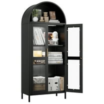 AOBABO Metal Arch Display Cabinet, Modern Arched Storage Cabinet with Glass Doors,2 Adjustable Shelves