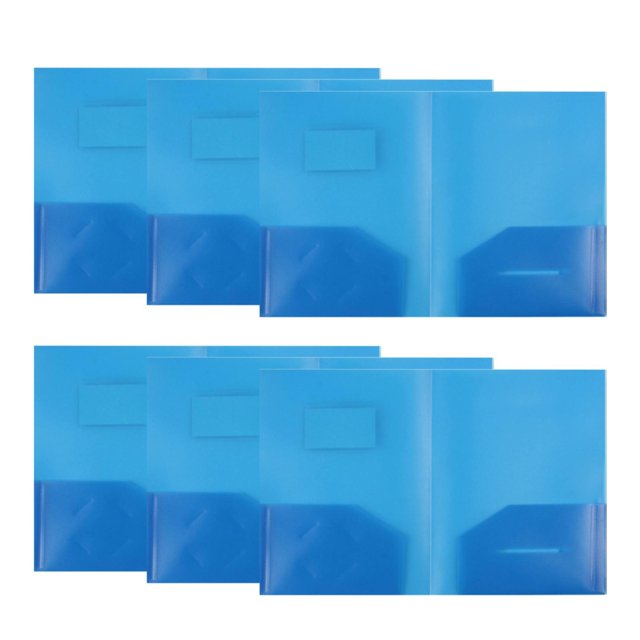 ZTTD 6pcs Plastic Folders with Pockets, Poly Folder with 2 Pockets and Labels, Heavy Duty File Folders with Business Card Slot for Home Office School Bussiness, Letter Size, Blue
