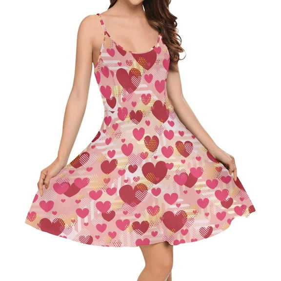 FKELYI Size XS Slip Dresses for Valentine's Day Comfortable Heart Print Swing Twirl Skater Dress Lightweight Sleeveless Dress for Women