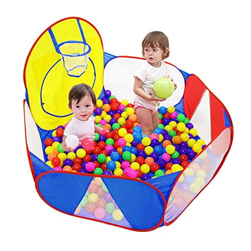 LPRTALK Kids Ball Pit Ball Tent Toddler Ball Pit with Basketball Hoop and Zippered Storage Bag for Toddlers 4 Ft/120CM Balls not Included 