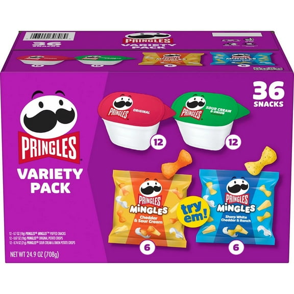 Snack Smarter with Pringles 36-Count, 24.9 oz Variety Pack of Crispy, Flavorful Chips