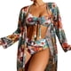 thumbnail image 3 of Kiosan Conjunto de bikini para mujer, traje de baño de 3 piezas, kimono floral, parte superior triangular anudada en la parte delantera, falda de traje de baño inferior de cintura alta, 3 of 4