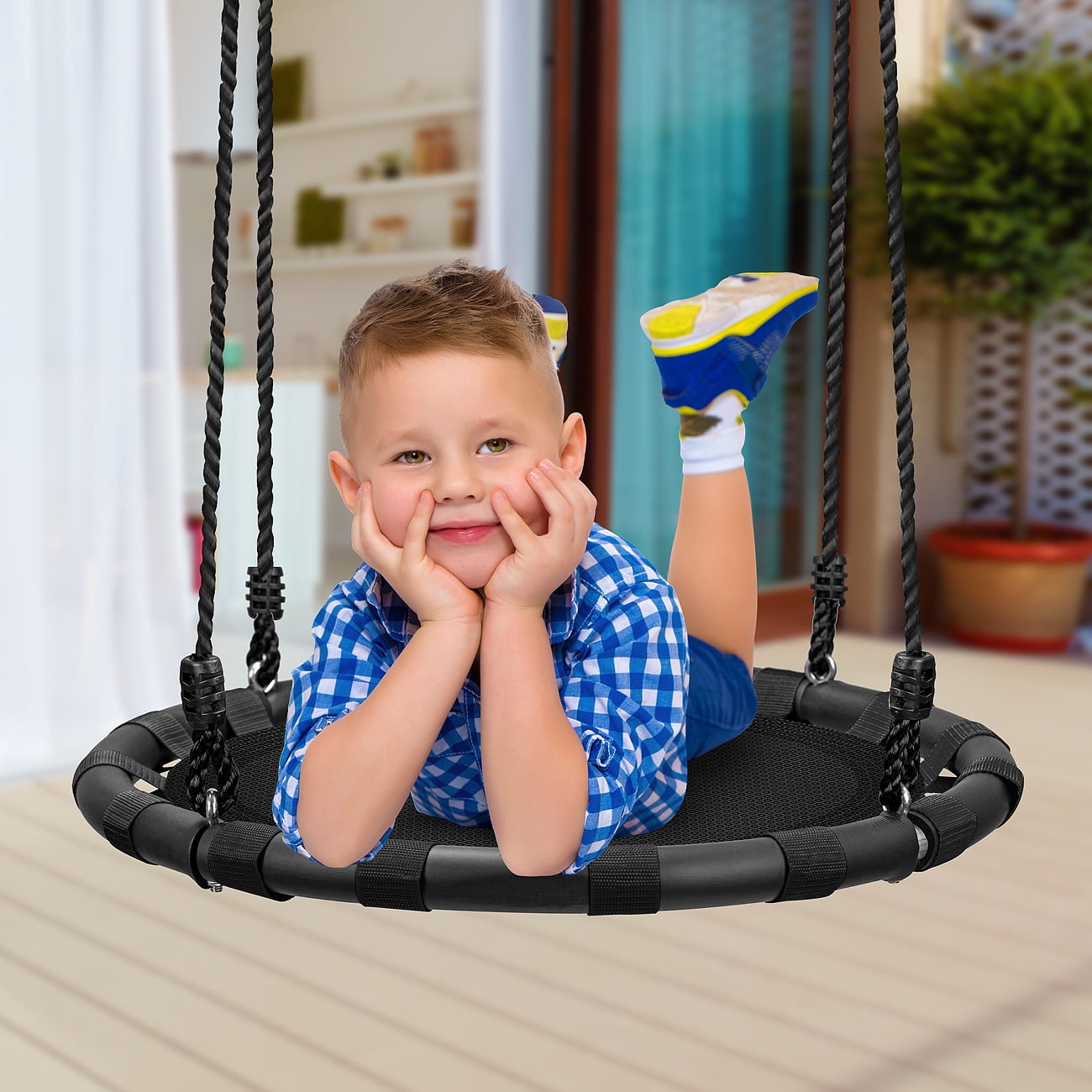 Sorbus Spinner Swing Kids Indoor Outdoor Round Mat Swing Great