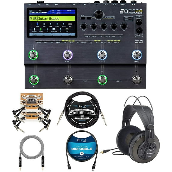 MOOER GE300 LITE Multi-FX Processor with Headphones, Instrument/Aux/MIDI Cable, 4x Patch Cables