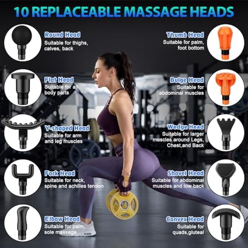 Massage Gun, Deep Tissue Back Massage for Athletes for Pain Relief, Percussion Massager with 10 Massages Heads & Silent Brushless Motor, Valentines Day Gifts for Him Her, Black