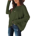 thumbnail image 3 of Fangasis Women Pullover Knitted Jumper Top Long Sleeve Knit Tops Ladies Loose Tunic Blouse Knitwear Holiday Green S, 3 of 6