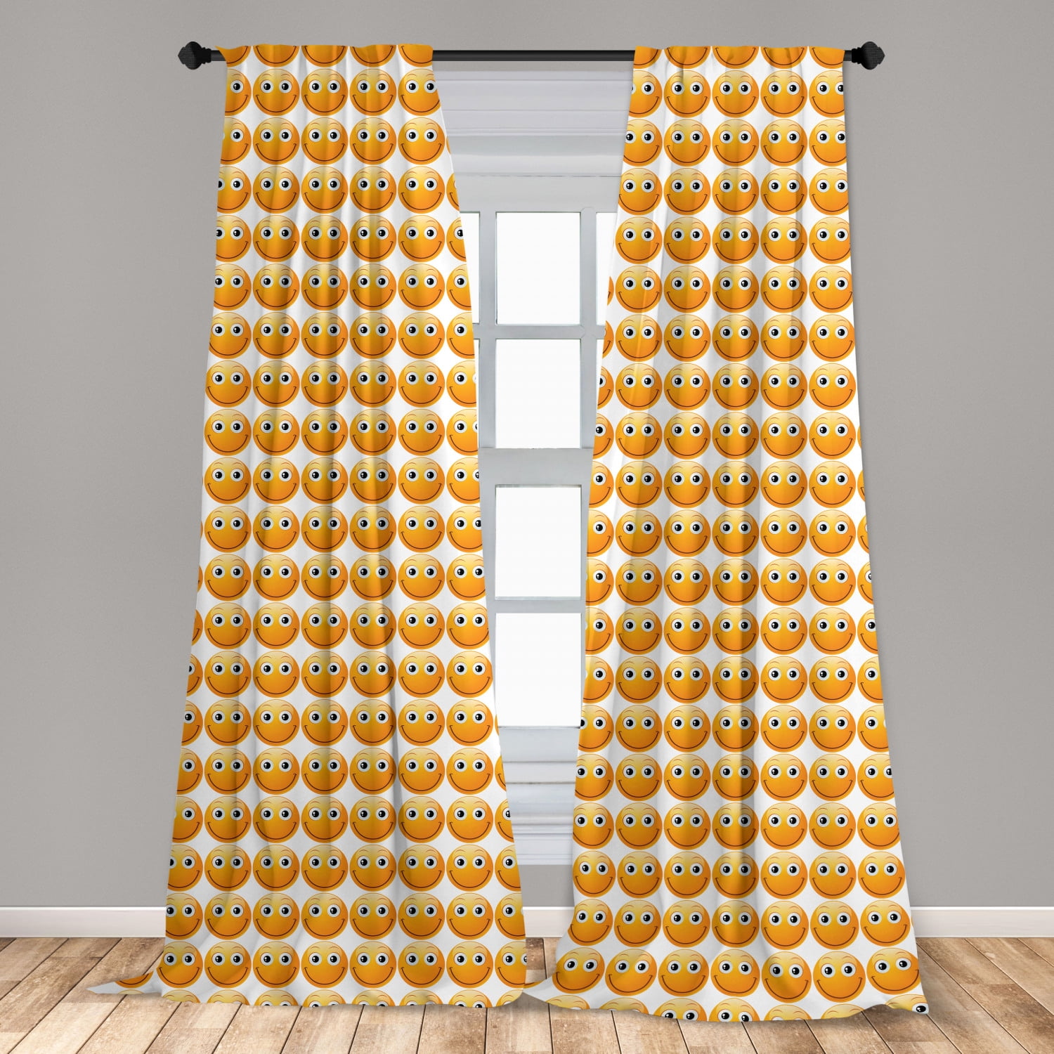 Emoji Curtains 2 Panels Set, Smiley Technologic Modern Happy Loving
