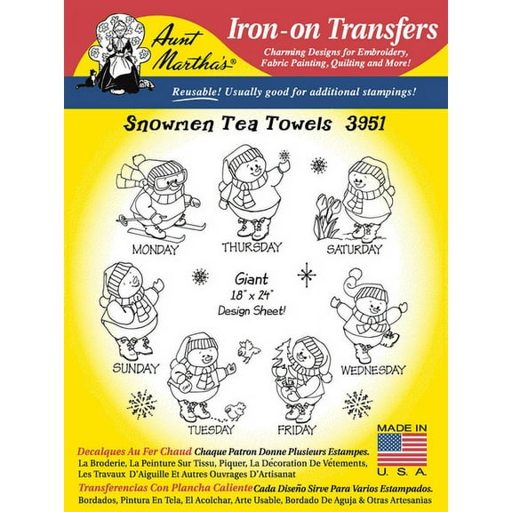 Aunt Martha's #3951 Snowmen for Tea Towels