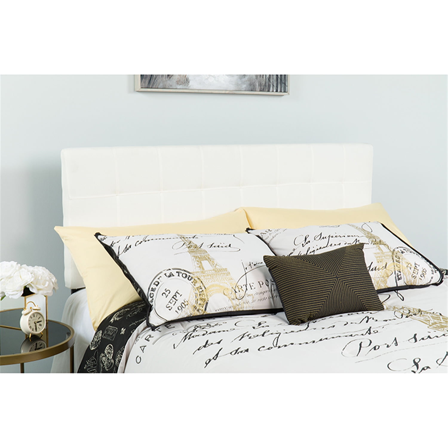 Flash Furniture Bedford Tufted Upholstered Full Size Headboard in White Fabric