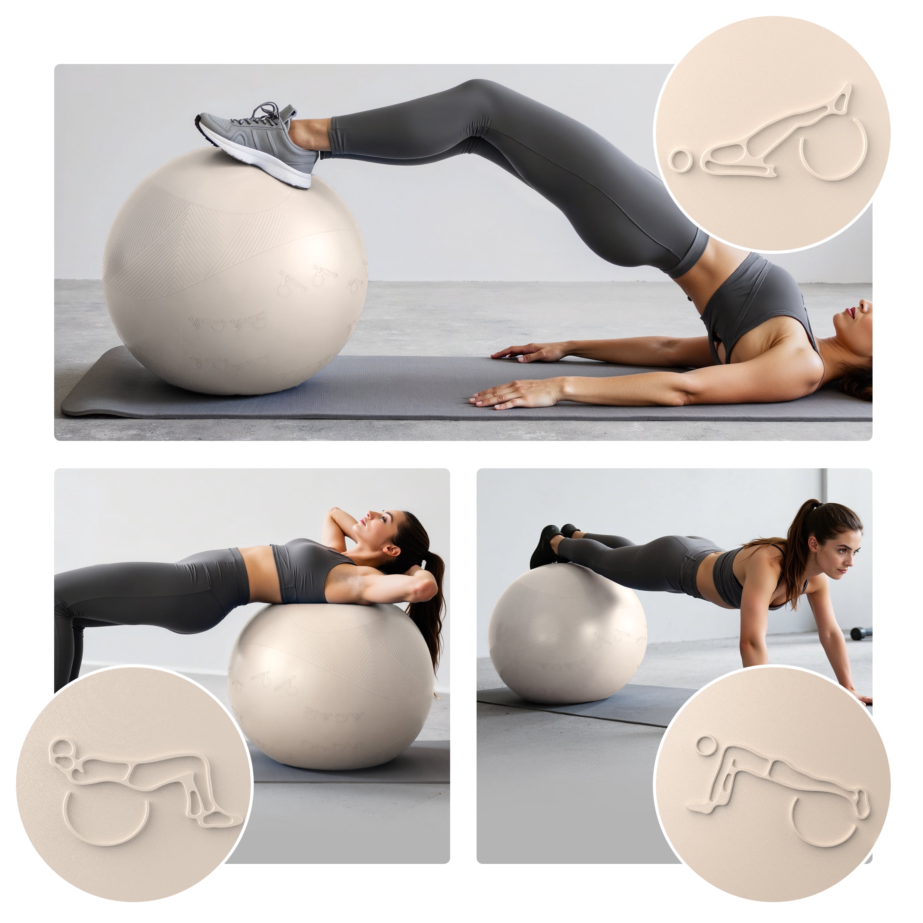 FITMIND Thick Exercise Ball with Embossed Pattern, 25in, Hand Pump, Anti-Burst, Apricot
