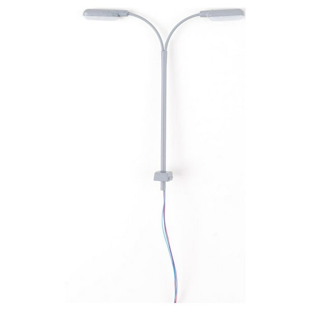 Billuyoard Modelo de lámpara de vía férrea para interior y exterior, paisaje de autoensamblaje, Mini luces de 2 cabezales, escena de DIY, poste Artesanía (1:150) (Luz blanca)