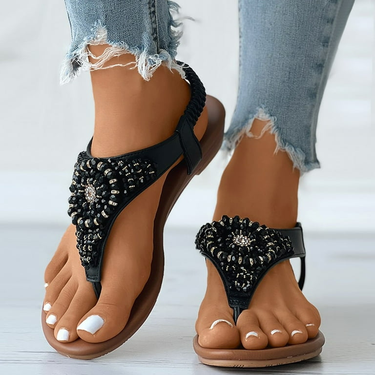 Womens Wedges Shoes Elastic Band Casual Bohemian Sandals Boho Beach Sandals Flip Flops Cute Summer Sandals for Women Slides Sandals for Women Cute Lace up Sandals for Women Womens Sandals 11 Wide