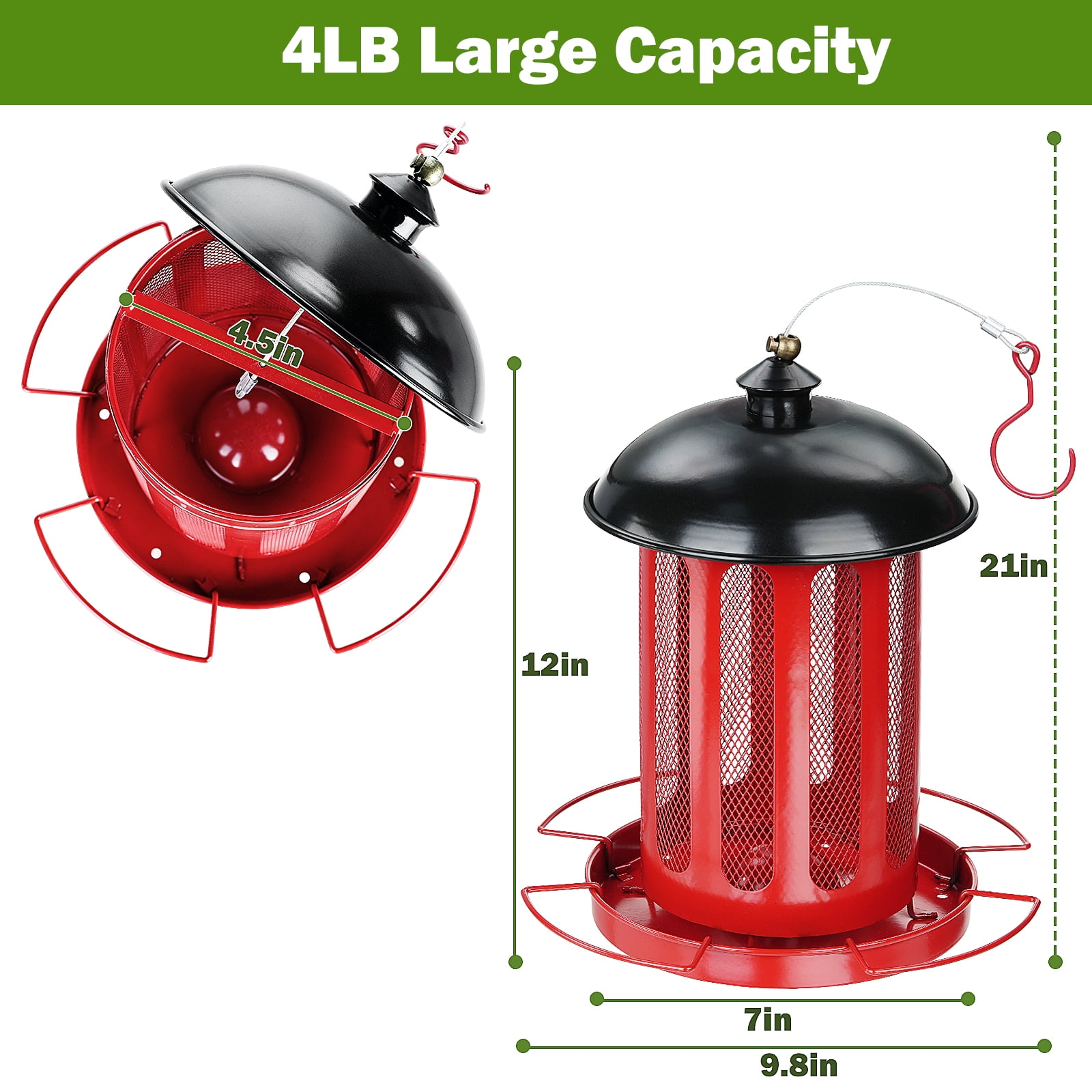 Samhe Wild Bird Feeder, 4 lbs Large Capacity Bird Feeders for Outdoor Hanging, Heavy Duty Metal Birdfeeder, Red