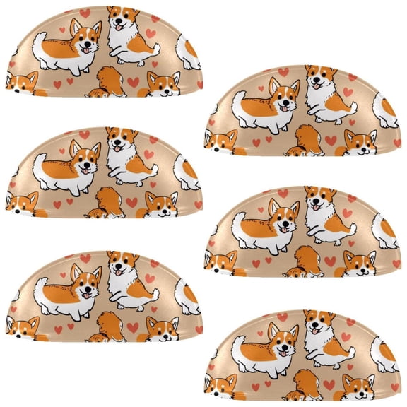 PhooArto 6 Pcs Cup Drawer Pulls, Cute Dog Corgis Love Heart Pattern Shell Shape Handles Cabinet Knobs for Dresser Cupboard Closet Wardrobe with Screws