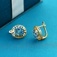 thumbnail image 3 of Gem Stone King 18K Yellow Gold Plated Silver London Blue Topaz Greek Key Earrings for Women (6.00 Cttw, Gemstone November Birthstone, Oval 10X8MM), 3 of 3