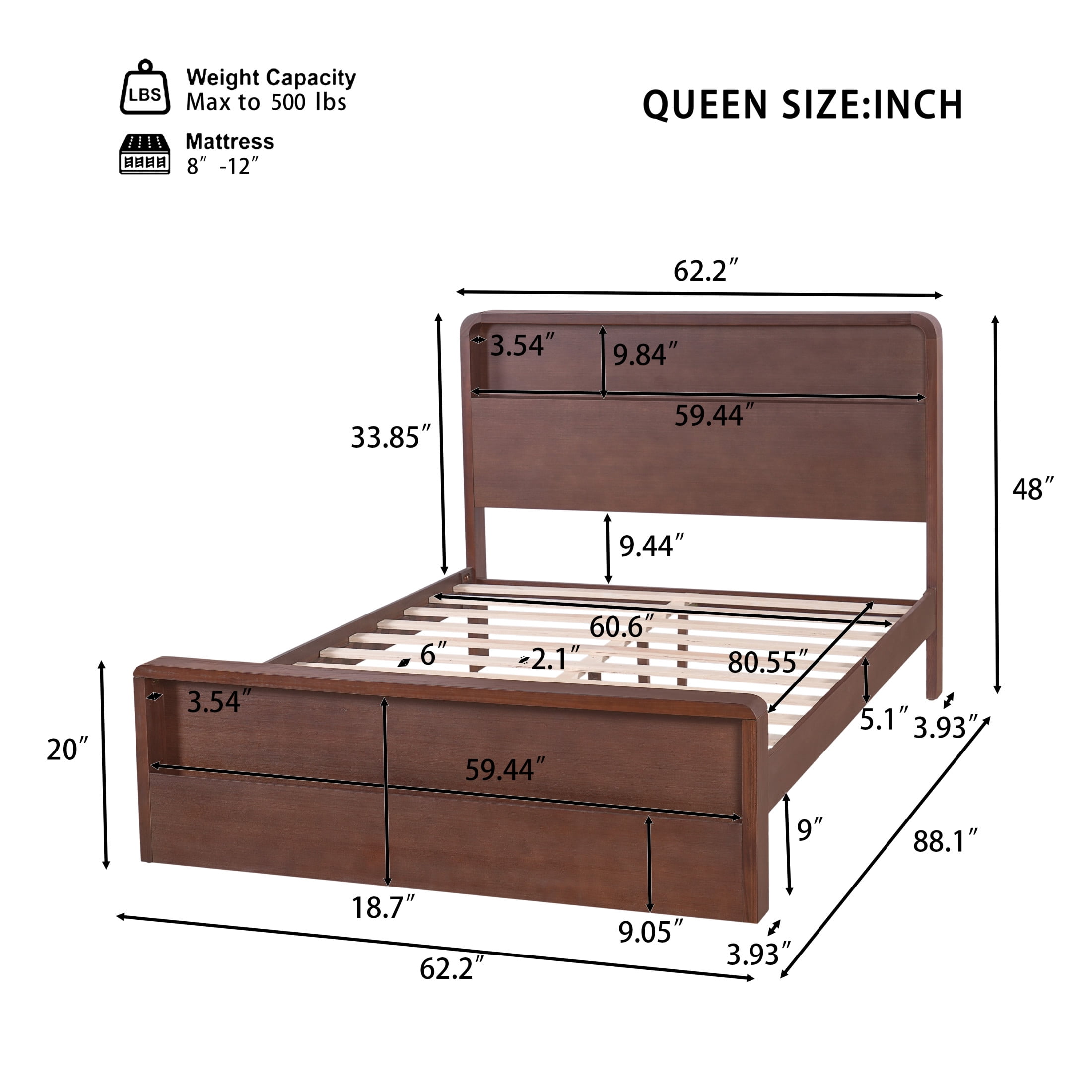 Christopher Knight Home Queen Solid Wood Bed Frame with Open Storage Headboard & Footboard, Walnut