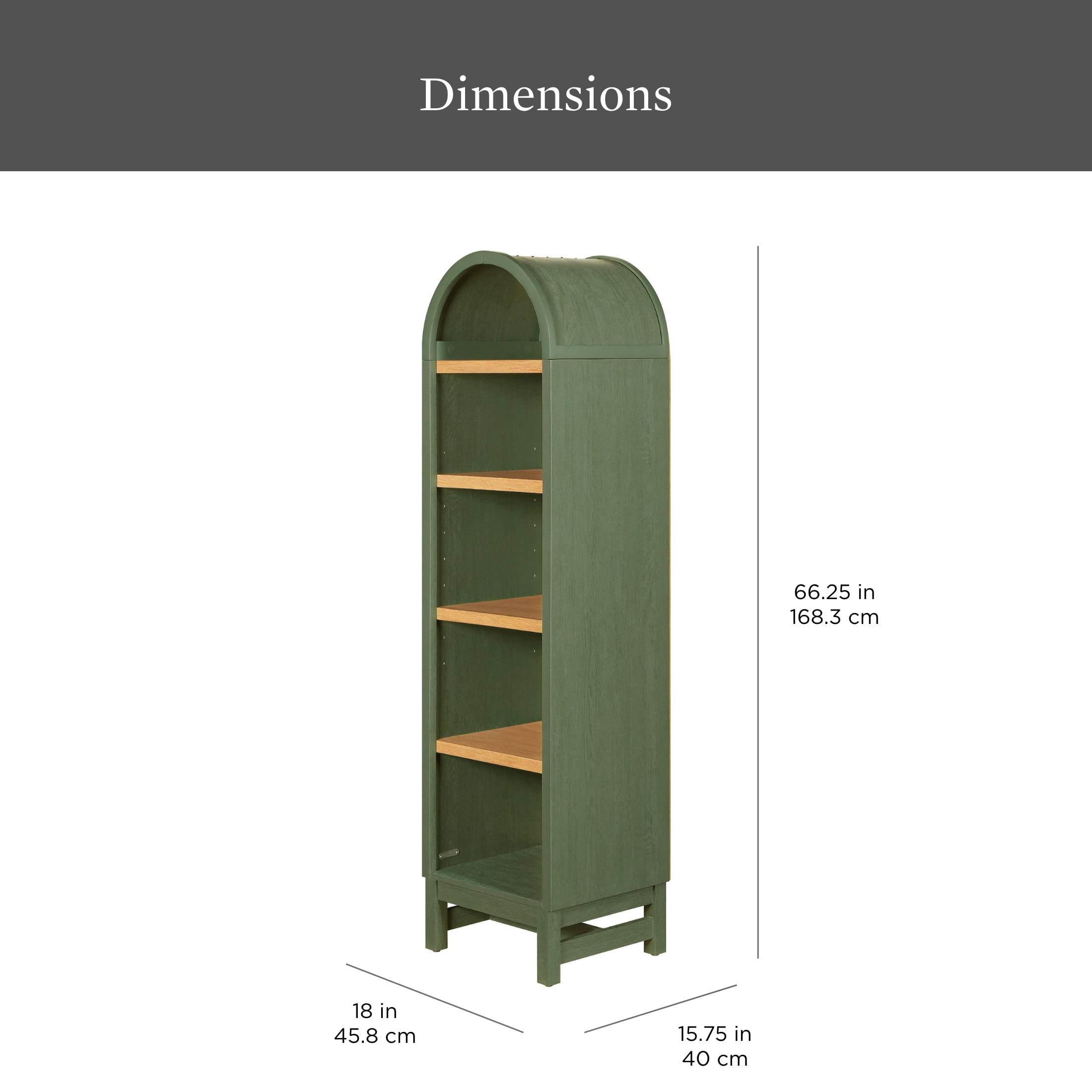 Better Homes & Gardens Juliet Narrow Arch Bookcase, Deep Green and Light Honey