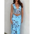 thumbnail image 4 of Women's Summer 2Pcs Outfits Floral Print V-Neck Slim Tank Tops + High Waist Long Skirt Set Party Clothes, 4 of 10