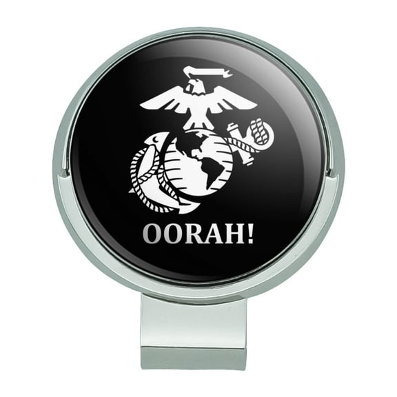 Oorah! USMC Marine Corps White on Black Officially Licensed Golf Hat Clip With Magnetic Ball Marker