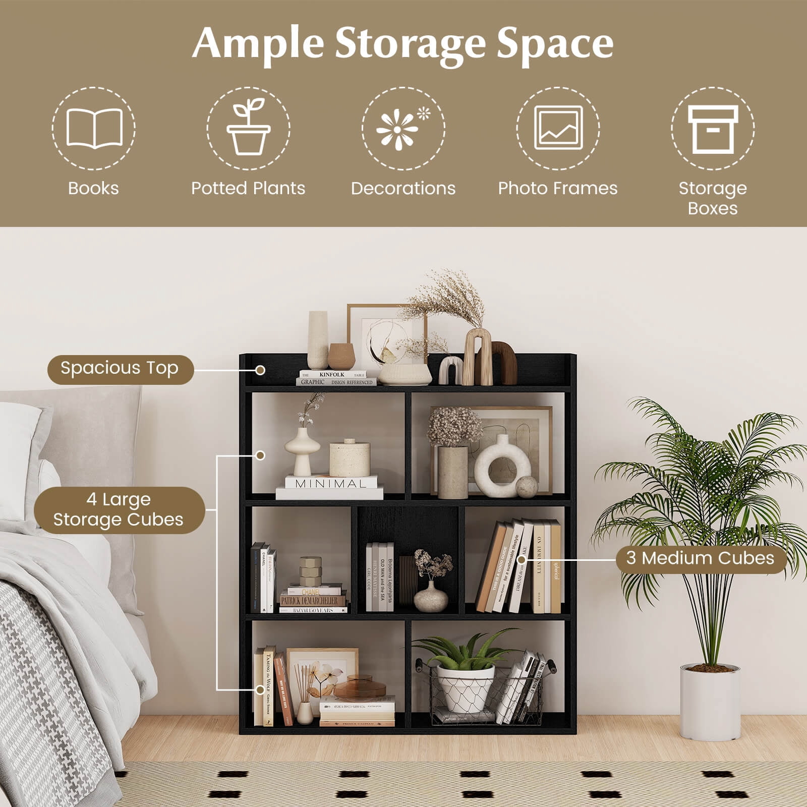 Costway 2 PCS 7-cube Bookcase Open Storage Shelf with Anti-tipping Kits for Living Room Black