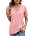 thumbnail image 2 of Women's V-Neck Loose Short-Sleeve T-Shirt Casual Comfortable Spring Summer Top Fashion Solid Color Home Daily Wear Imitation Rack Quarter Sleeve, 2 of 9