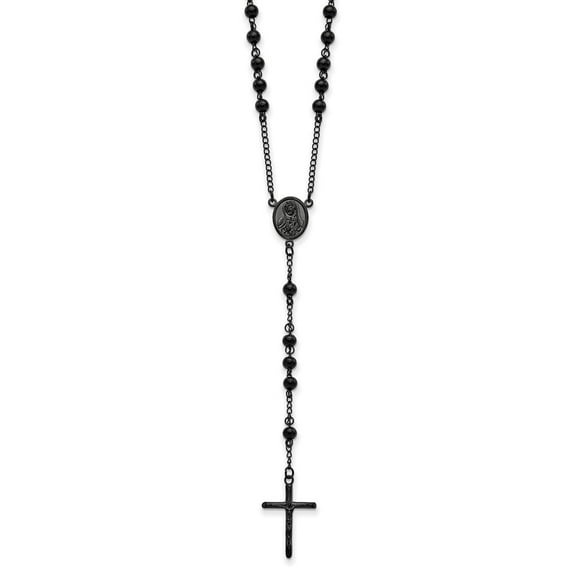 Primal Steel Stainless Steel Polished Black IP-plated 30-inch Rosary