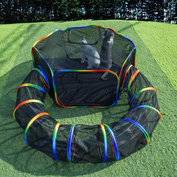 LUCKITTY Outdoor Rainbow Cat Enclosures Playground,Outside House for Indoor Cats Include Portable Tent with Circle Tunnel, for Kitty and Small Animals,Within Storage Bag