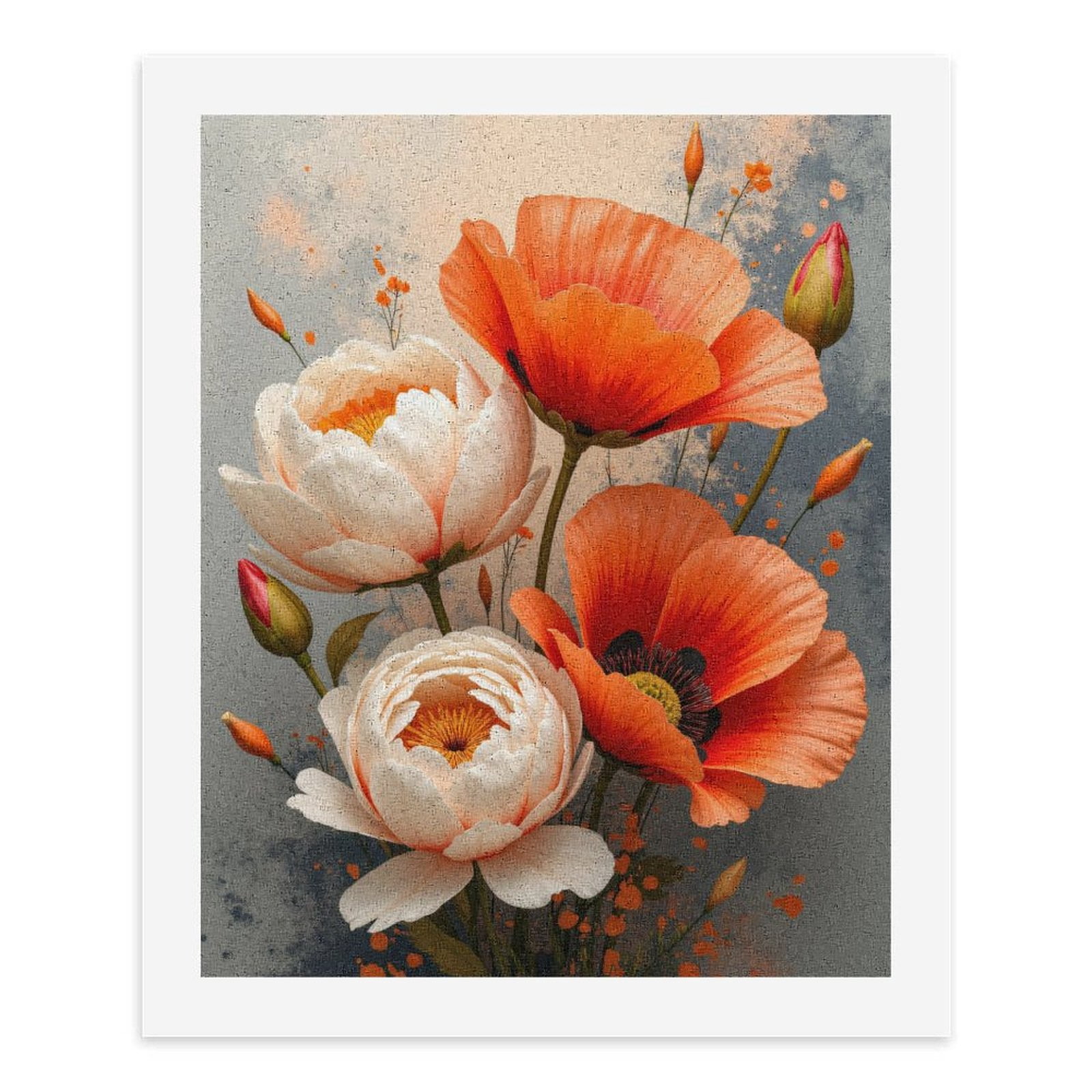 Paint By Numbers Kit for Adults Beginner - Orange White Blooming Flowers Art DIY Canvas Painting Kits for Adults, Frameless Paint By Number for Adults for Home Wall Decor 16x20 Inch